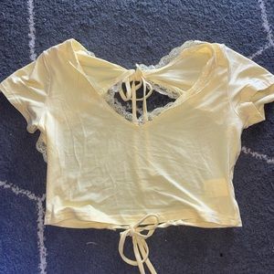 Contrast Lace Cut Out Tie Back Tee